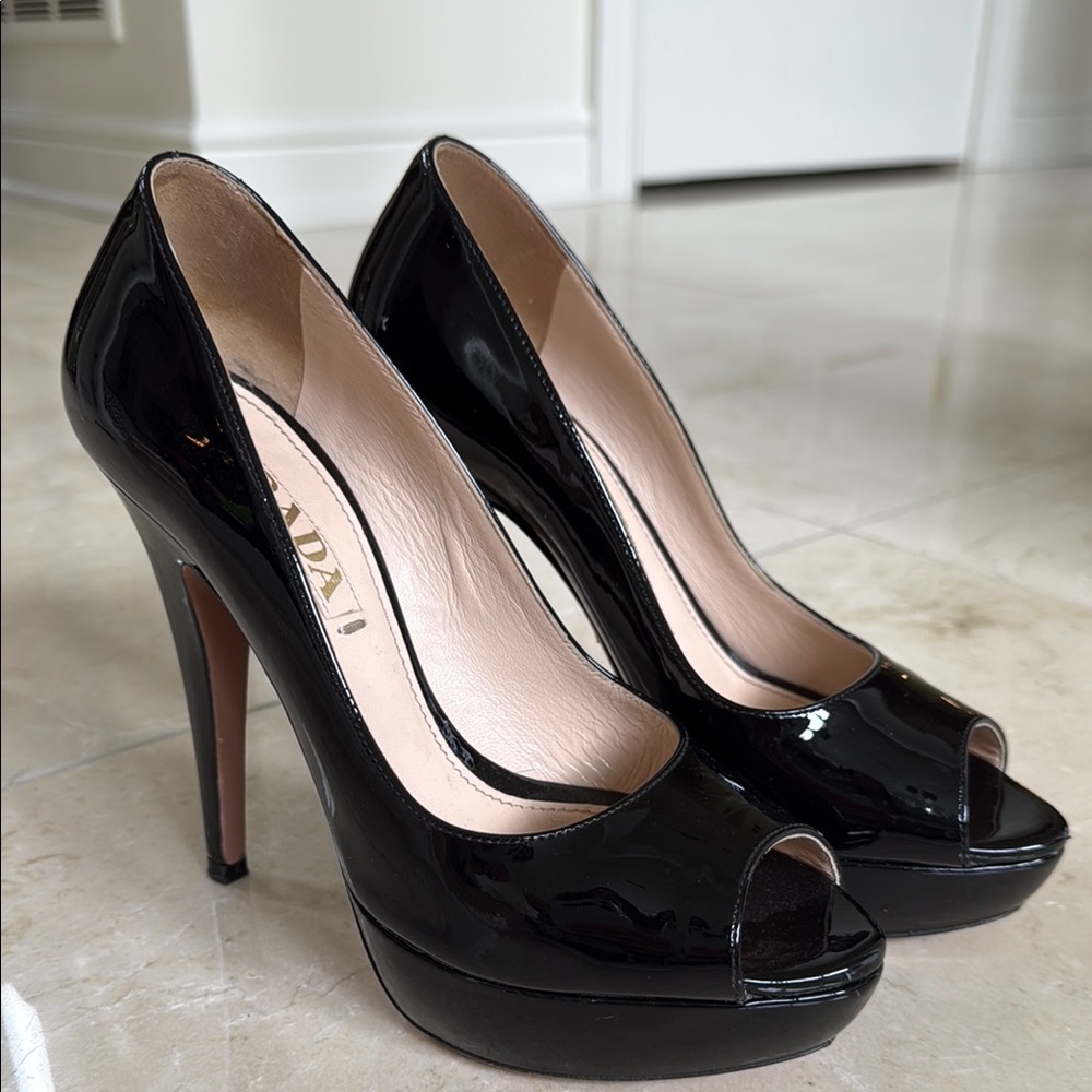 Prada Black Peep-Toe Pumps